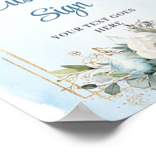 Boho Blue Eucalyptus Gold Frame DIY Wedding Sign Poster (Ecke)