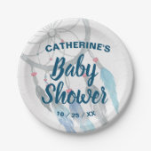 Boho Blue Feather Dreamcatcher Baby Shower Pappteller (Vorderseite)
