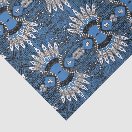 Boho Blue Feather Graphic Pattern Seidenpapier (Ausschnitt)