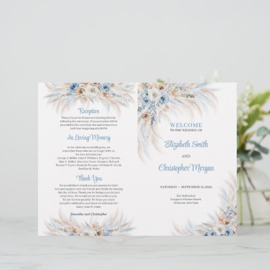 Boho Blue Floral and Ivory Rose Pampas (Stehend Vorderseite)