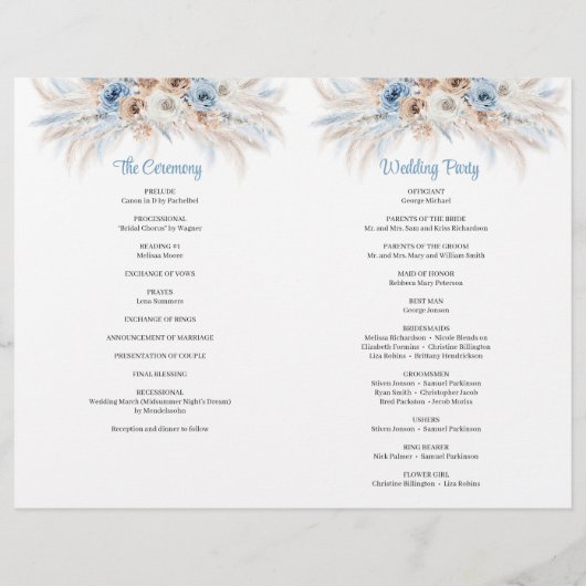 Boho Blue Floral and Ivory Rose Pampas (Rückseite)