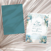 Boho Blue Floral Arch Beach Save the Date Card
