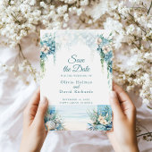 Boho Blue Floral Arch Beach Save the Date Card