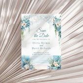 Boho Blue Floral Arch Beach Save the Date Card
