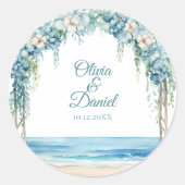 Boho Blue Floral Arch Beach Wedding Runder Aufkleber (Vorderseite)