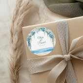 Boho Blue Floral Arch Beach Wedding Runder Aufkleber