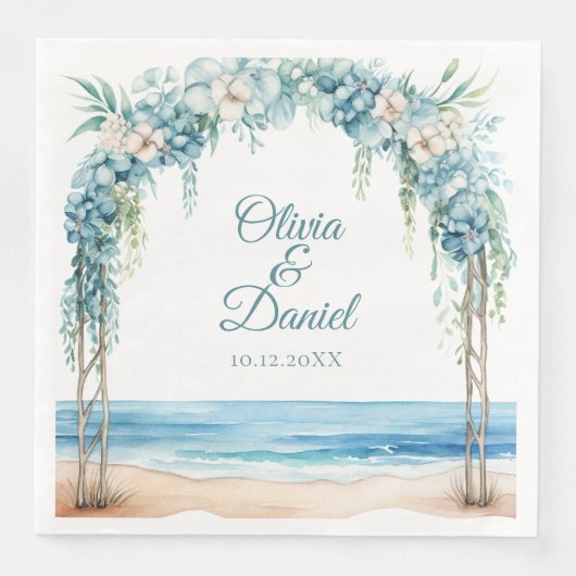 Boho Blue Floral Arch Beach Wedding Serviette (Vorderseite)