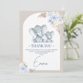 Boho Blue Floral Arch Elephant Danke Karte (Stehend Vorderseite)
