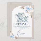 Boho Blue Floral Arch Elephant Danke Karte (Vorne/Hinten)