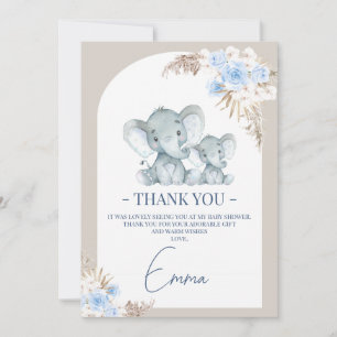 Boho Blue Floral Arch Elephant Danke Karte