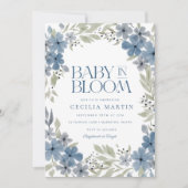 Boho Blue Floral Baby in Bloom Boy Baby Dusche Einladung (Vorderseite)