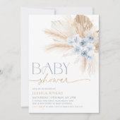 Boho Blue Floral Baby Shower Einladung Blumenjunge (Vorderseite)