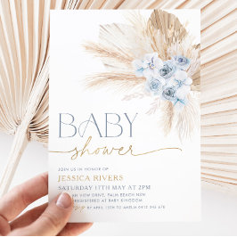 Boho Blue Floral Baby Shower Einladung Blumenjunge