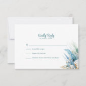 Boho Blue Floral Beach and Shell Wedding RSVP Card Karte (Vorderseite)