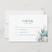 Boho Blue Floral Beach and Shell Wedding RSVP Card Karte (Vorderseite)