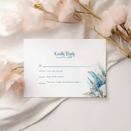 Boho Blue Floral Beach und Muschel Wedding RSVP Ca Dankeskarte