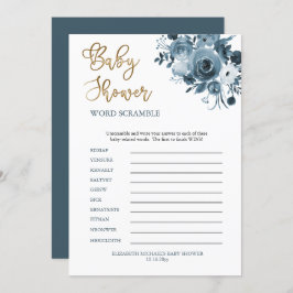 Boho Blue Floral Boy Baby Dusche Word Scramble Einladung