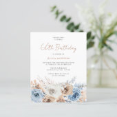 Boho Blue Floral Budget 60. Geburtstag Einladung (Stehend Vorderseite)