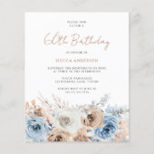 Boho Blue Floral Budget 60. Geburtstag Einladung (Vorderseite)