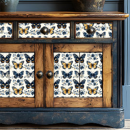 Boho Blue Floral Butterfly Decoupage Seidenpapier