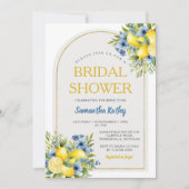 Boho Blue Floral Citrus Lemonade Brautparty Einladung (Vorderseite)