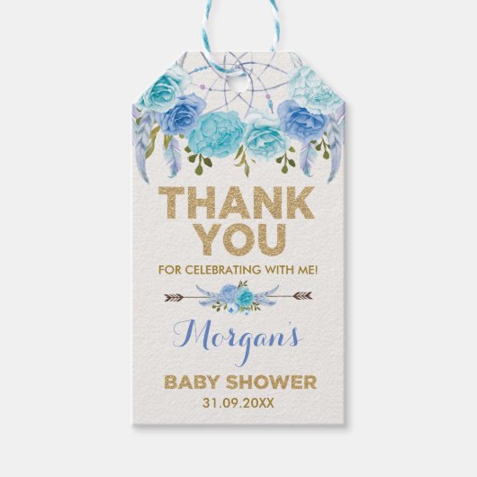 Boho Blue Floral Dreamcatcher Baby Shower Favorite Geschenkanhänger (Vorderseite)