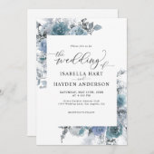 Boho Blue Floral Dusty Slate Pastel Wedding Invita Einladung (Vorne/Hinten)