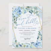 Boho Blue Floral Gold Geometric Brunch und Bubbly Einladung (Vorderseite)