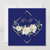 Boho Blue Floral Gold Wedding Square Einladung (Rückseite)