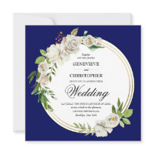 Boho Blue Floral Gold Wedding Square