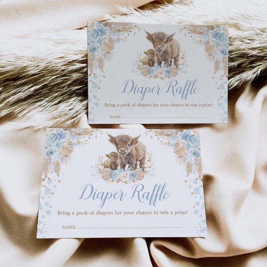 Boho Blue Floral Highland Kuh Diaper Raffle Begleitkarte
