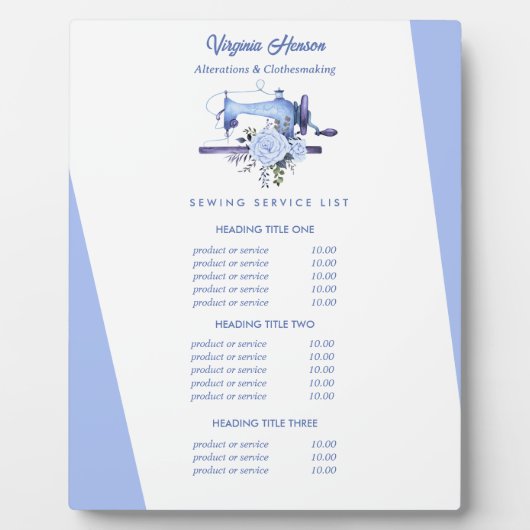 Boho Blue Floral Nähmaschine Seamstress Preis Fotoplatte (Vorderseite)