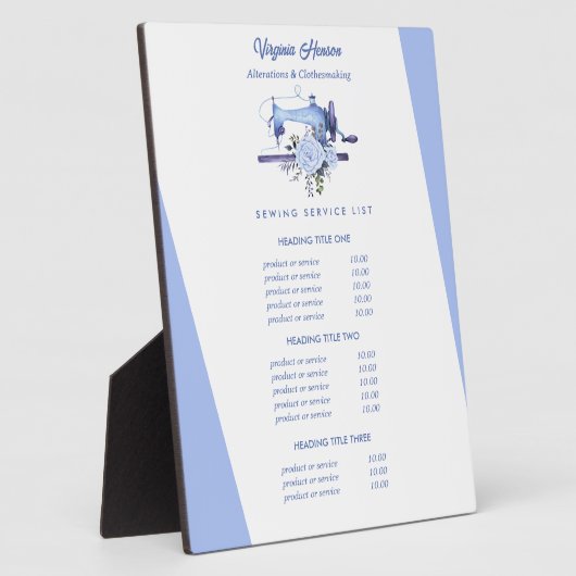 Boho Blue Floral Nähmaschine Seamstress Preis Fotoplatte (Seite)