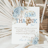 Boho Blue Floral Pampas Teddy Bear Boy Baby Dusche Dankeskarte