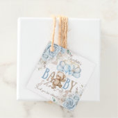 Boho Blue Floral Pampas Teddy Bear Boy Baby Dusche Geschenkanhänger (Beispiel)