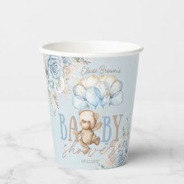 Boho Blue Floral Pampas Teddy Bear Boy Baby Dusche Pappbecher