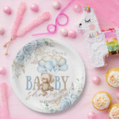 Boho Blue Floral Pampas Teddy Bear Boy Baby Dusche Pappteller (Party)