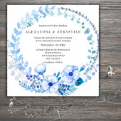 Boho Blue Floral Rustic Wedding Einladung