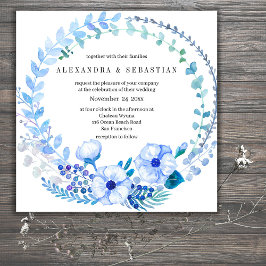 Boho Blue Floral Rustic Wedding Einladung