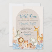 Boho Blue Floral Safari Kinderdusche Einladung (Vorderseite)