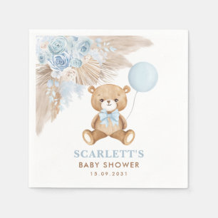 Boho Blue Floral Teddy Bear Baby Boy Dusche Serviette