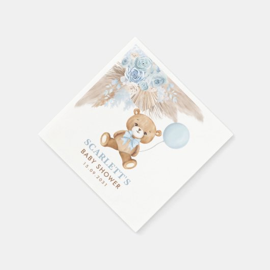 Boho Blue Floral Teddy Bear Baby Boy Dusche Serviette (Ecke)