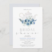 Boho Blue Floral Tee Party Brautparty Einladung (Vorne/Hinten)