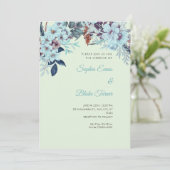 Boho Blue Floral Winter Light Green Wedding Einladung (Stehend Vorderseite)