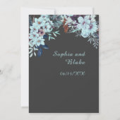Boho Blue Floral Winter Shadow Gray Wedding Einladung (Rückseite)