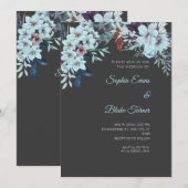 Boho Blue Floral Winter Shadow Gray Wedding Einladung (Vorne/Hinten)
