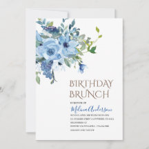 Boho Blue Floweser Wasserfarbe Geburtstagsbrunch