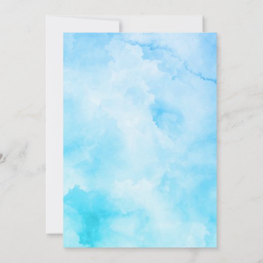 Boho Blue Floweser Wasserfarben Babydusche Einladung (Rückseite)