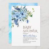 Boho Blue Floweser Wasserfarben Babydusche Einladung (Vorne/Hinten)