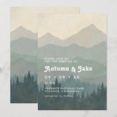 Boho Blue Forest Mountains Retro Wedding  Einladung (Vorne/Hinten)